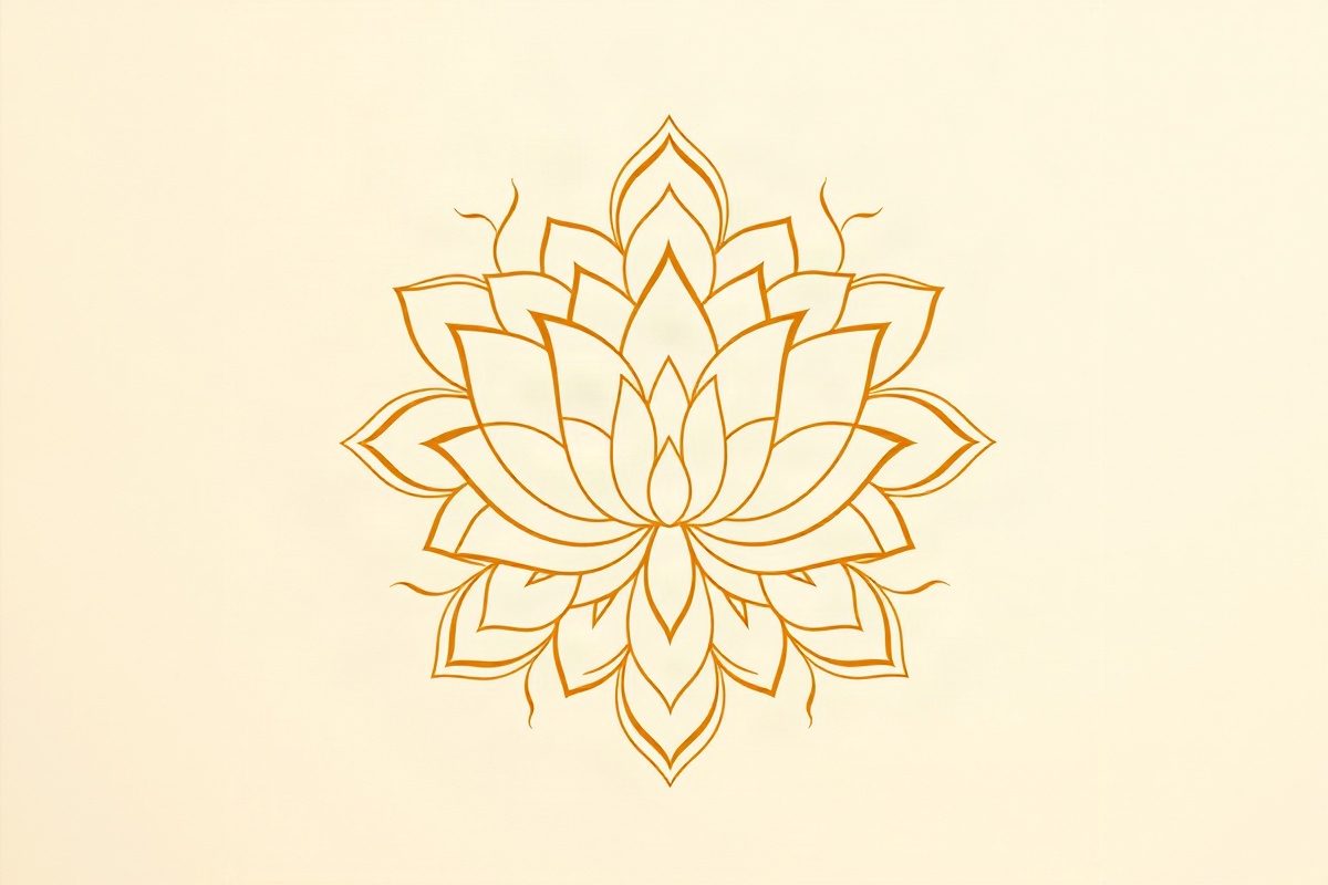 Chakren-Symbole — goldener Lotus als Grundform aller sieben Chakra-Zeichen (KI-generiertes Bild)