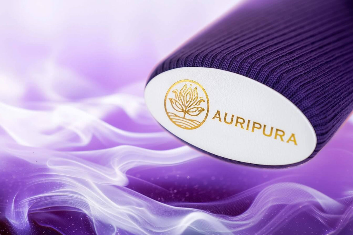 Violetter Auripura Energiestab für das Kronenchakra schimmert spirituell in das Bild hinein