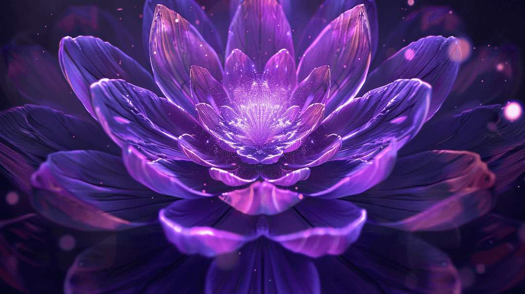 Violettes, spirituelles Licht mit strahlendem Kronenchakra-Symbol – Verbindung zum höheren Selbst