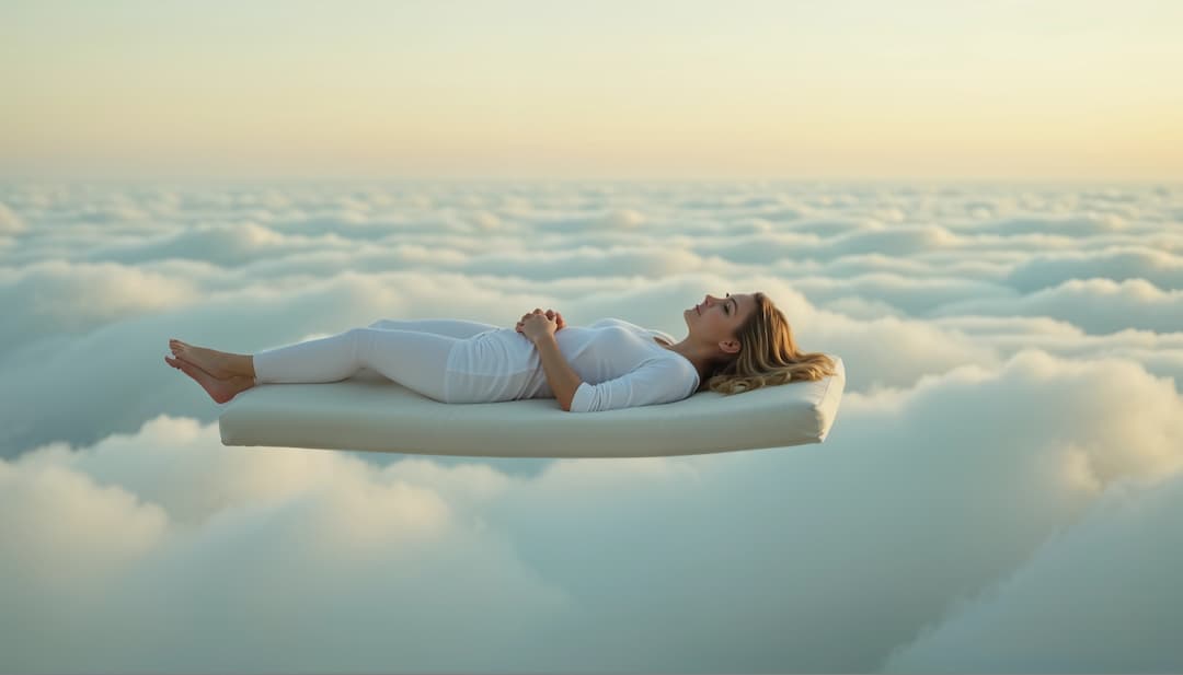Magisches AURIPURA Willkommensvideo mit verbesserter Qualität – Matratze schwebt auf Wolken, sanftes Chakra-Licht und meditative Atmosphäre web