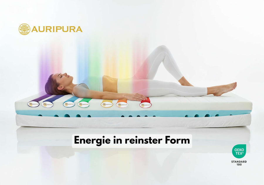 AURIPURA Chakra Willkommensvideo (mobil optimiert) – verbesserte Videoqualität, schwebende Matratze mit energetischem Lichtspiel, ideale Einstimmung auf spirituellen Schlaf web